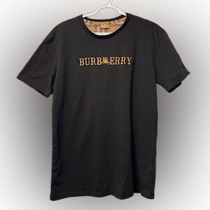 Burberry Black T Shirt Gold Embroidered Logo size M Men